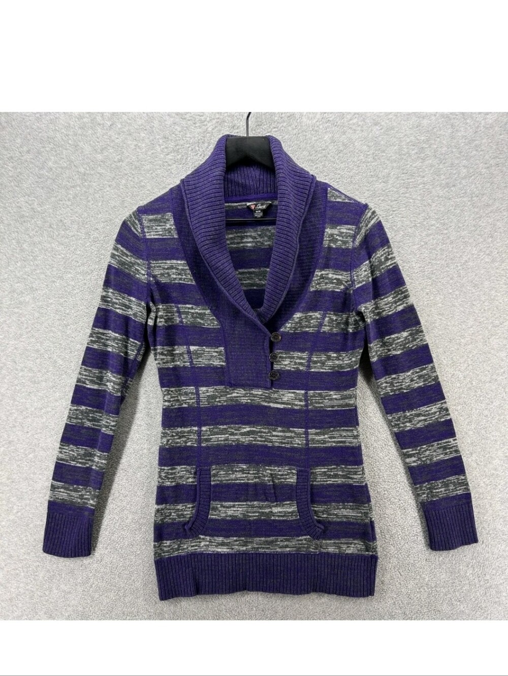 Guess purple and gray striped long-sleeve knit sweater cowl neck Size M NWOT